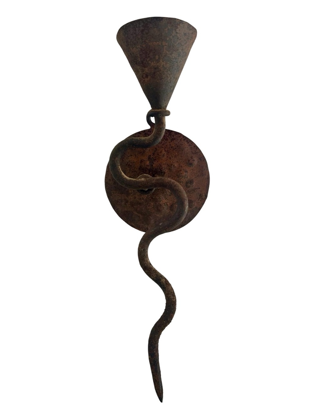 Vintage Hand Forged Iron Rattail Wall Sconce Candle Holder Rustic Primitive